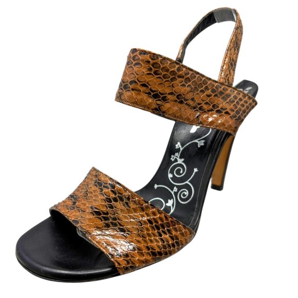 TIBI NY Snakeskin Embossed Leather Slingback Heeled Sandals‎ - Picture 1 of 10
